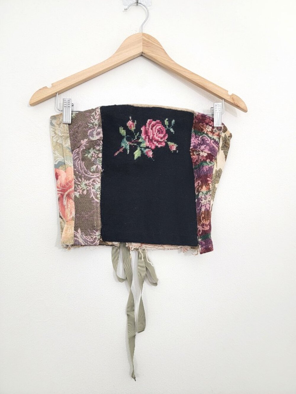 Kristin Mallison Needlepoint Rose Tapestry Lace Up Corset Top One Size